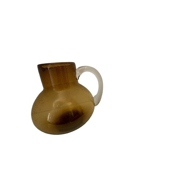 Vintage Amber Bubble Art Glass Pitcher Hand Blown Mid-Century Modern - Picture 7 of 16